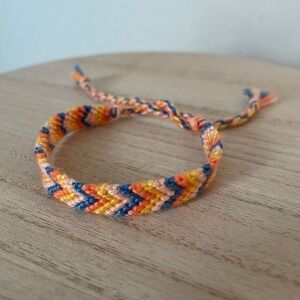Handmade Blue Sunset Woven Bracelet OS Blue Women Chevron Cotton Thread
